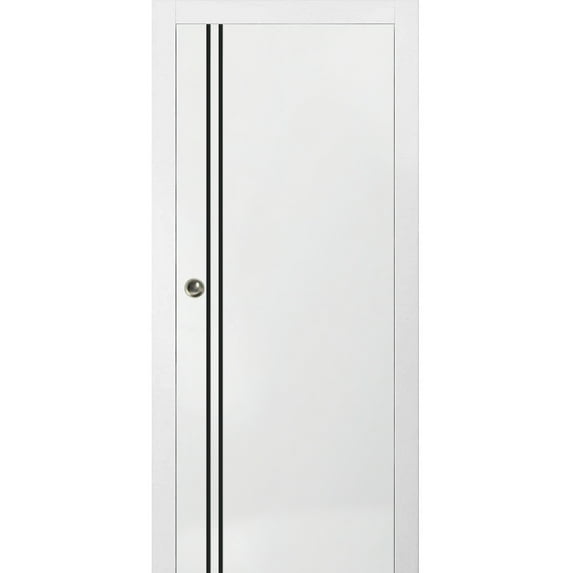 Sliding French Pocket Door 36 x 80 inches with | Planum 0016 White Silk with Frosted Glass | Kit Trims Rail Hardware | Solid Wood Interior Bedroom Sturdy Doors