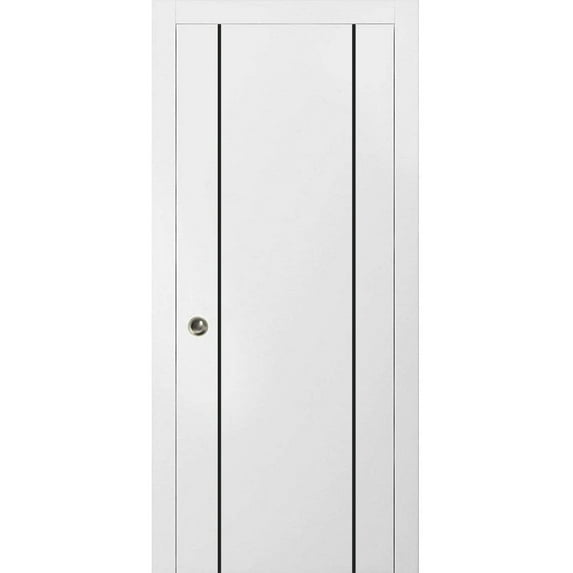Sliding French Pocket Door 36 x 80 inches with | Planum 0016 White Silk with Frosted Glass | Kit Trims Rail Hardware | Solid Wood Interior Bedroom Sturdy Doors