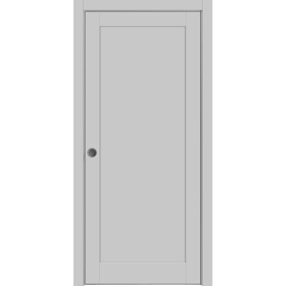 Sliding French Pocket Door 36 x 80 inches | Quadro 4111 Matte Grey | Kit Trims Rail Hardware | Solid Wood Interior Bedroom Sturdy Doors
