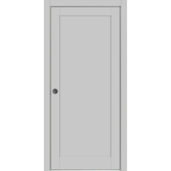 Sliding French Pocket Door 36 x 84 inches | Quadro 4111 Matte Grey | Kit Trims Rail Hardware | Solid Wood Interior Bedroom Sturdy Doors