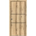 thumbnail image 1 of Sliding French Pocket Door 36 x 96 inches with | Planum 0014 Oak with Frosted Glass | Kit Trims Rail Hardware | Solid Wood Interior Bedroom Sturdy Doors, 1 of 5