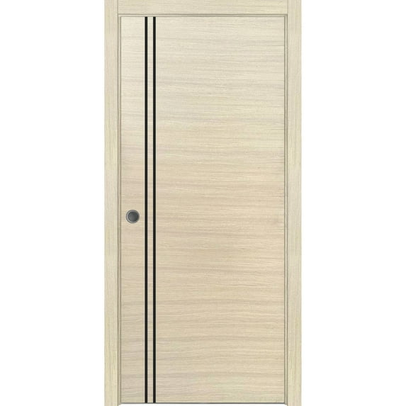 Sliding French Pocket Door 36 x 96 inches with | Planum 0016 Natural Veneer with Frosted Glass | Kit Trims Rail Hardware | Solid Wood Interior Bedroom Sturdy Doors