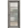 thumbnail image 1 of Sliding French Pocket Door 36 x 96 inches | Quadro 4002 Nebraska Grey with Frosted Glass | Kit Trims Rail Hardware | Solid Wood Interior Bedroom Sturdy Doors, 1 of 5