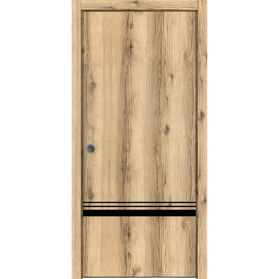 Sliding French Pocket Door 42 x 80 inches with | Planum 0012 Oak with Frosted Glass | Kit Trims Rail Hardware | Solid Wood Interior Bedroom Sturdy Doors