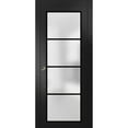 thumbnail image 1 of Sliding French Pocket Door 42 x 80 inches | Planum 2132 Matte Black Frosted Glass | Kit Trims Rail Hardware | Solid Wood Interior Bedroom Sturdy Doors, 1 of 6