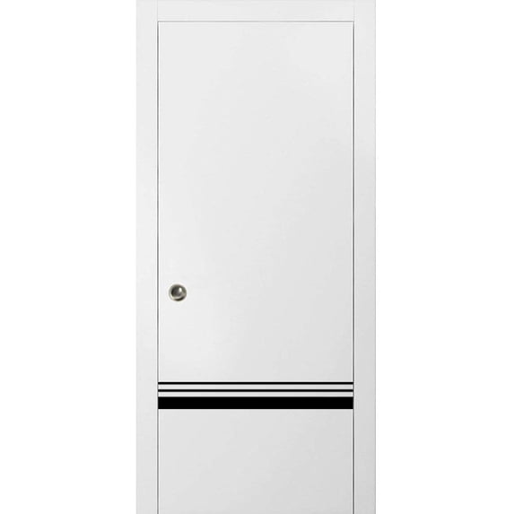 Sliding French Pocket Door 42 x 96 inches with | Planum 0012 White Silk with Frosted Glass | Kit Trims Rail Hardware | Solid Wood Interior Bedroom Sturdy Doors