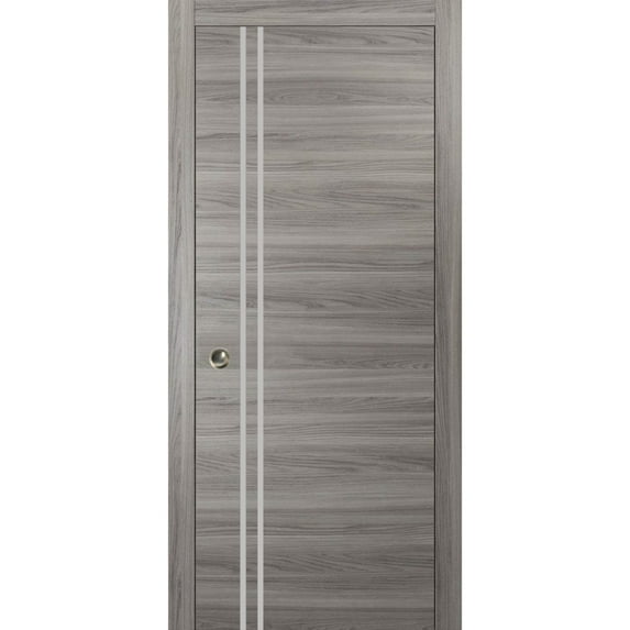 Sliding French Pocket Door 42 x 96 inches with | Planum 0310 Ginger Ash with Frosted Glass | Kit Trims Rail Hardware | Solid Wood Interior Bedroom Sturdy Doors