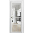 thumbnail image 1 of Sliding French Pocket Door with Clear Glass 12 Lites | Felicia 3355 White Silk | Kit Trims Rail Hardware | Solid Wood Interior Bedroom Sturdy Doors -30" x 84", 1 of 6