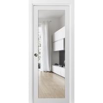 Sliding French Pocket Door Clear Glass | Lucia 2166 White Silk | Kit Trims Rail Hardware | Solid Wood Interior Bedroom Sturdy Doors-36" x 84"