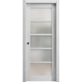 thumbnail image 1 of Sliding French Pocket Door with Frosted Glass | Quadro 4002 Light Grey Oak | Kit Trims Rail Hardware | Solid Wood Interior Bedroom Sturdy Doors-24" x 84", 1 of 6