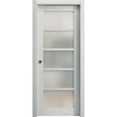 thumbnail image 1 of Sliding French Pocket Door with Frosted Glass | Quadro 4002 Light Grey Oak | Kit Trims Rail Hardware | Solid Wood Interior Bedroom Sturdy Doors-36" x 96", 1 of 6