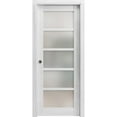 thumbnail image 1 of Sliding French Pocket Door with Frosted Glass | Quadro 4002 Nordic White | Kit Trims Rail Hardware | Solid Wood Interior Bedroom Sturdy Doors-28" x 80", 1 of 6