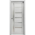 thumbnail image 1 of Sliding French Pocket Door with Frosted Glass | Quadro 4088 Light Grey Oak | Kit Trims Rail Hardware | Solid Wood Interior Bedroom Sturdy Doors-32" x 84", 1 of 6