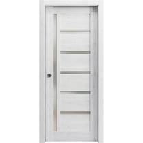 Sliding French Pocket Door with Frosted Glass | Quadro 4088 Nordic White | Kit Trims Rail Hardware | Solid Wood Interior Bedroom Sturdy Doors-36" x 80"
