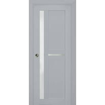 Sliding French Pocket Door with Frosted Glass | Veregio 7288 Matte Grey | Kit Trims Rail Hardware | Solid Wood Interior Bedroom Sturdy Doors-36" x 84"