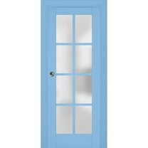 Sliding French Pocket Door with Frosted Glass | Veregio 7412 Aquamarine | Kit Trims Rail Hardware | Solid Wood Interior Bedroom Sturdy Doors-36" x 84"
