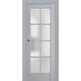 thumbnail image 1 of Sliding French Pocket Door with Frosted Glass | Veregio 7412 Matte Grey | Kit Trims Rail Hardware | Solid Wood Interior Bedroom Sturdy Doors-32" x 84", 1 of 6