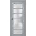 thumbnail image 1 of Sliding French Pocket Door with Frosted Glass | Veregio 7602 Matte Grey | Kit Trims Rail Hardware | Solid Wood Interior Bedroom Sturdy Doors-36" x 84", 1 of 6