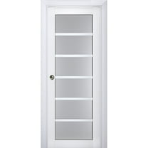 Sliding French Pocket Door with Frosted Glass | Veregio 7602 White Silk | Kit Trims Rail Hardware | Solid Wood Interior Bedroom Sturdy Doors-36" x 84"
