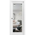 thumbnail image 1 of Sliding French Pocket Door with | Lucia 1299 White Silk with Mirror | Kit Trims Rail Hardware | Solid Wood Interior Bedroom Sturdy Doors-24" x 84"-Mirror, 1 of 6