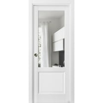 Sliding French Pocket Door with | Lucia 1533 White Silk with Clear Glass | Kit Trims Rail Hardware | Solid Wood Interior Bedroom Sturdy Doors-36" x 84"