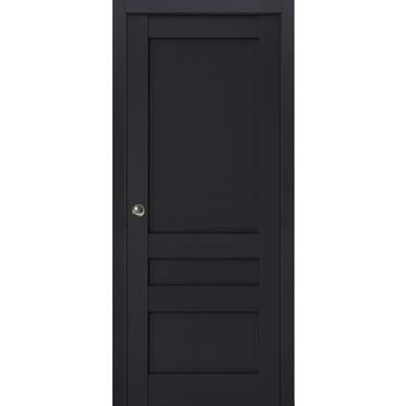 Sliding French Pocket Door | Veregio 7411 Antracite | Kit Trims Rail Hardware | Solid Wood Interior Bedroom Sturdy Doors-36" x 84"