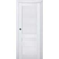 Sliding French Pocket Door | Veregio 7411 White Silk | Kit Trims Rail Hardware | Solid Wood Interior Bedroom Sturdy Doors-36" x 84"
