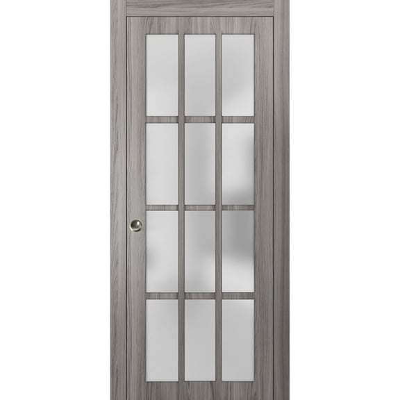 Sliding French Pocket Door with 12 Lites | Felicia 3312 Ginger Ash | Kit Trims Rail Hardware | Solid Wood Interior Bedroom Sturdy Doors -24" x 96"
