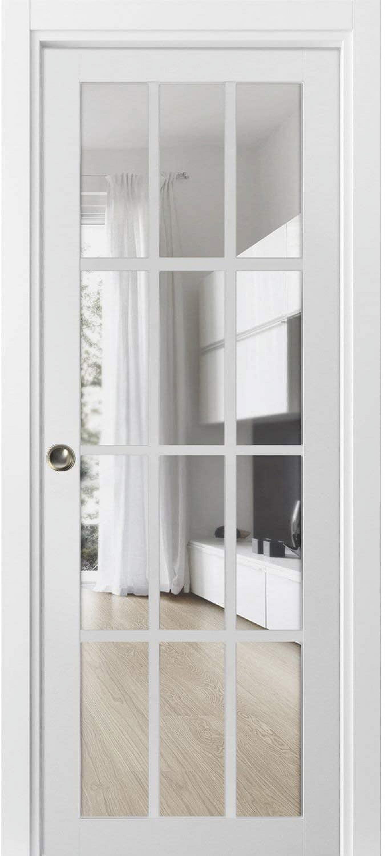 White Solid Wood French Pocket Door with Clear Glass