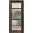 thumbnail image 1 of Sliding French Pocket Door with Frosted Glass | Quadro 4002 Cognac Oak | Kit Trims Rail Hardware | Solid Wood Interior Bedroom Sturdy Doors-36" x 84", 1 of 6