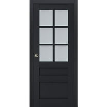 Sliding French Pocket Door with Frosted Glass | Veregio 7339 Antracite | Kit Trims Rail Hardware | Solid Wood Interior Bedroom Sturdy Doors-36" x 84"