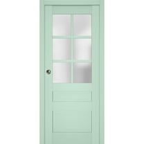 Sliding French Pocket Door with Frosted Glass | Veregio 7339 Oliva | Kit Trims Rail Hardware | Solid Wood Interior Bedroom Sturdy Doors-36" x 84"