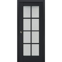 Sliding French Pocket Door with Frosted Glass | Veregio 7412 Antracite | Kit Trims Rail Hardware | Solid Wood Interior Bedroom Sturdy Doors-36" x 84"