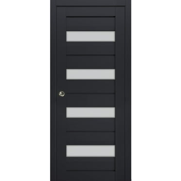 Sliding French Pocket Door with Frosted Glass | Veregio 7455 Antracite | Kit Trims Rail Hardware | Solid Wood Interior Bedroom Sturdy Doors-36" x 84"