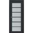 thumbnail image 1 of Sliding French Pocket Door with Frosted Glass | Veregio 7602 Antracite | Kit Trims Rail Hardware | Solid Wood Interior Bedroom Sturdy Doors-30" x 80", 1 of 5