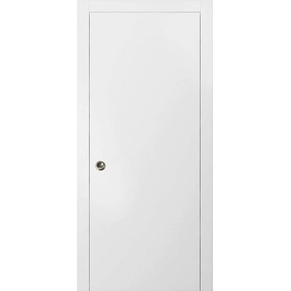 Sliding French Pocket Door with | Planum 0010 White Silk | Kit Trims Rail Hardware | Solid Wood Interior Bedroom Sturdy Doors-28" x 80"