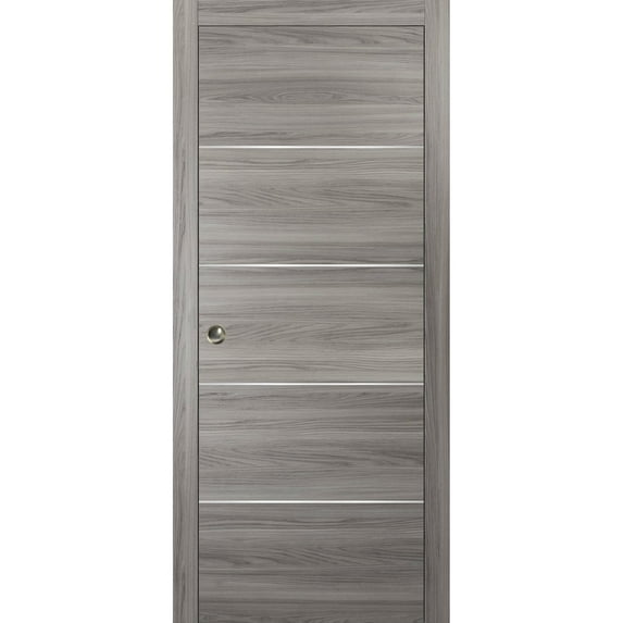 Sliding French Pocket Door with | Planum 0020 Ginger Ash | Kit Trims Rail Hardware | Solid Wood Interior Bedroom Sturdy Doors-18" x 84"