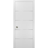 Sliding French Pocket Door with | Planum 0020 White Silk | Kit Trims Rail Hardware | Solid Wood Interior Bedroom Sturdy Doors-36" x 84"
