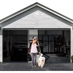 Sliding Garage Door Screen 9x7FT for 1 Car Garage Doors, M2026 New Upgraded Magnetic with Track Closure, Heavy Duty Mesh and Weighted Bottom, Retractable (Black, 9 * 7FT)