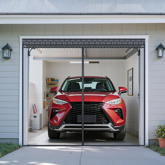 Sliding Garage Door Screen with Track & Magnetic Closure, Fiberglass Mesh Screen Door for 8x7 ft Garage, Bug Protection Screen Door Fully Retractable for Easy Assembly & Pass-Through