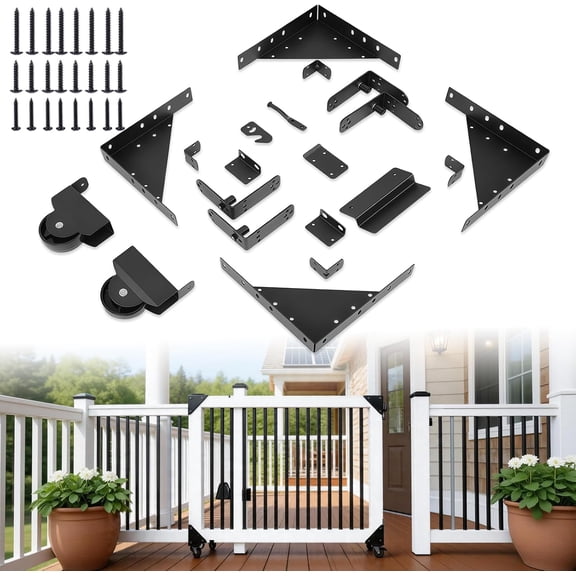 Sliding Gate Hardware Kit, Designed Specifically for 1" to 2" Thick Wood Fence Gates, Heavy Duty Fence Gate Kit with Roll Wheels, Anti-Sag Corner Frame Brackets, Smooth Rolling, Easy DIY Installation