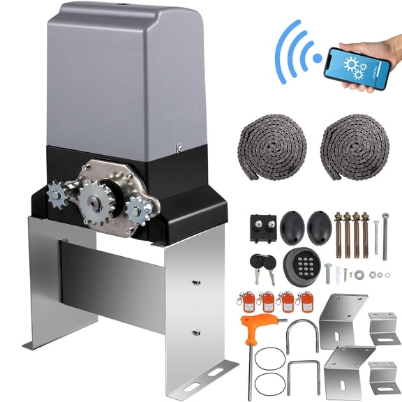 Sliding Gate Opener 3300 LBS Automatic Sliding Gate, with 2 Remote Controls, galvanized steel Build, for Auto Repair Garage Shop Maintenance, Mechanic Service, Vehicle Work, DIY Repair