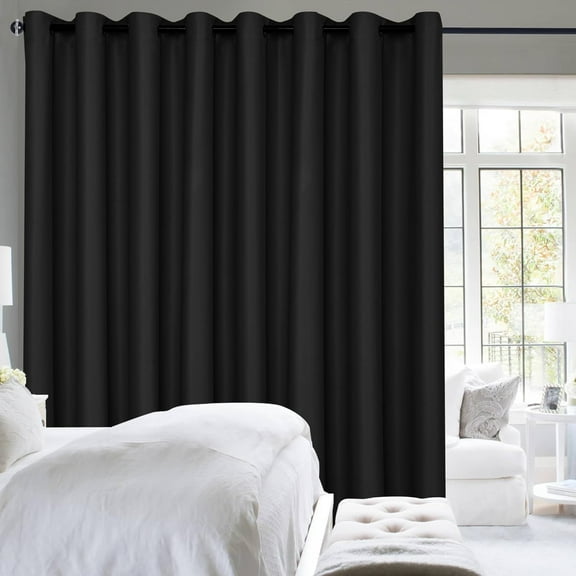 Sliding Glass Door Blackout Curtains for Privacy,Thermal Insulated Grommet Curtain for Room Divider,Shared Office Space,Apartment,1 Drape Panel Sewn with Tiebacks,8.3ft Wide x 7ft,Black