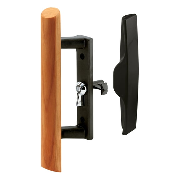C 1095 |  Sliding Glass Door Handle Set, 3-1/2 in., Diecast and Wood, Black, Hook Style, Internal Lock (Single Pack)