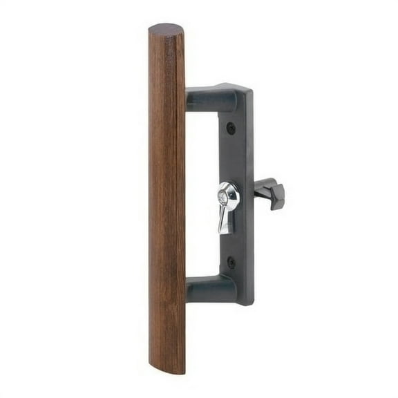 Sliding Glass Door Handle Set, 3-1/2 in., Diecast and Wood, Black, Hook Style, Internal Lock