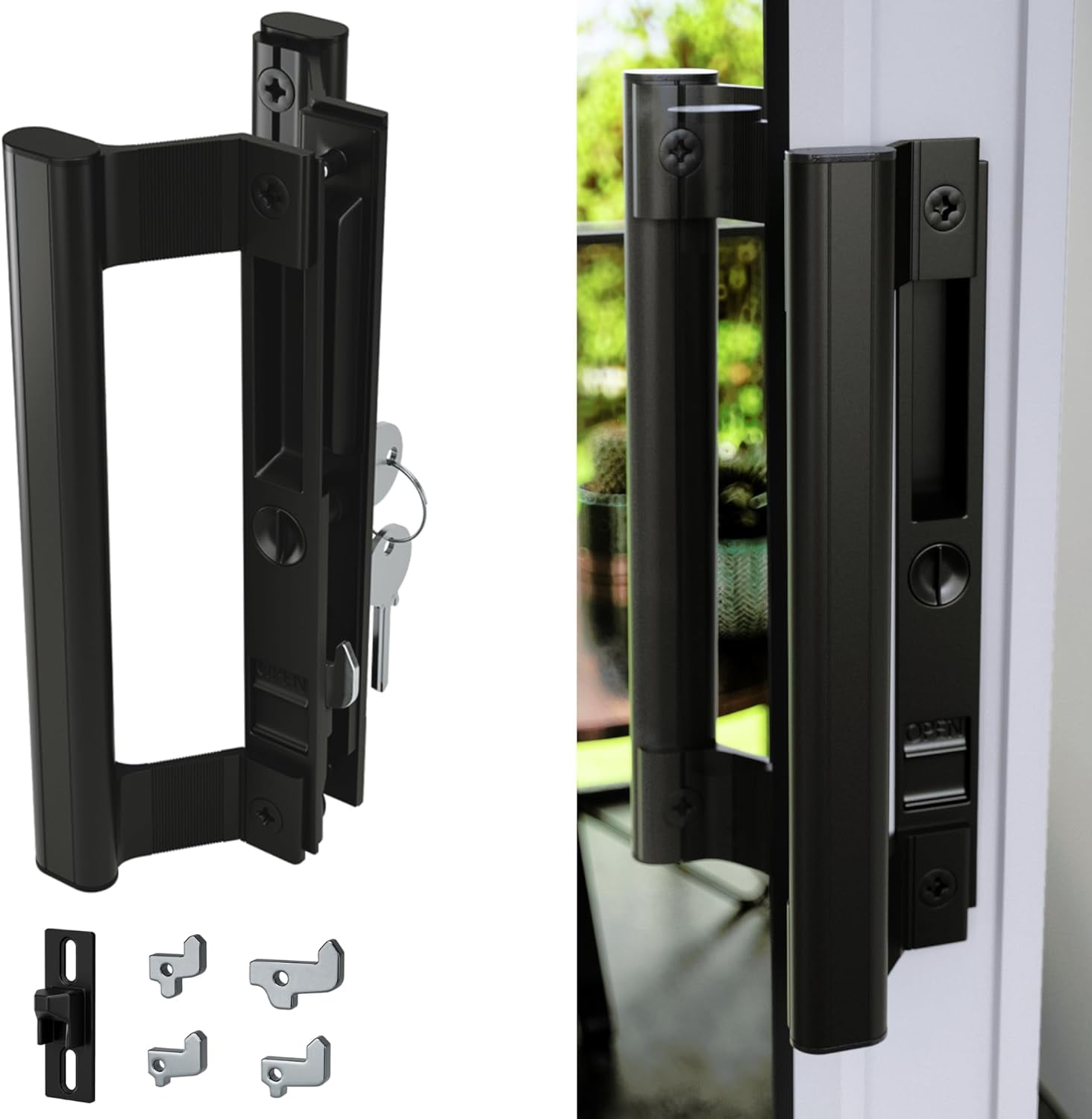 Sliding Glass Door Handle Set, 65/8", Black Patio Door Handle Double