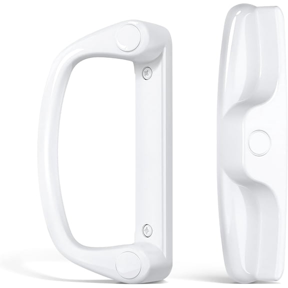 Sliding Glass Door Handles Replacement, Universal Patio Sliding Door Handle Set Without Key, Reversible White Sliding Door Lock Set Fits 3-15/16" Hole Spacing, 1" to 2" Thick Doors