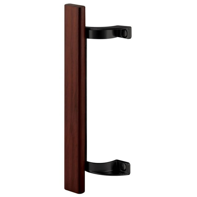 Sliding Glass Door Pull Handle, 6-1/2 in. - 6-5/8 in. Hole Centers, Black Diecast Supports w/Wood Handle