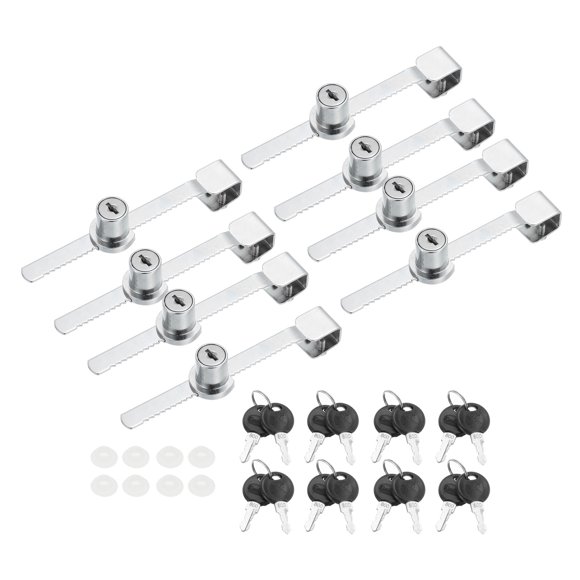 Sliding Glass Door Ratchet Lock 5.5x0.4inch, Keyed Alike Showcase Display Security Lock with 16 Keys, Silver 8 Pack
