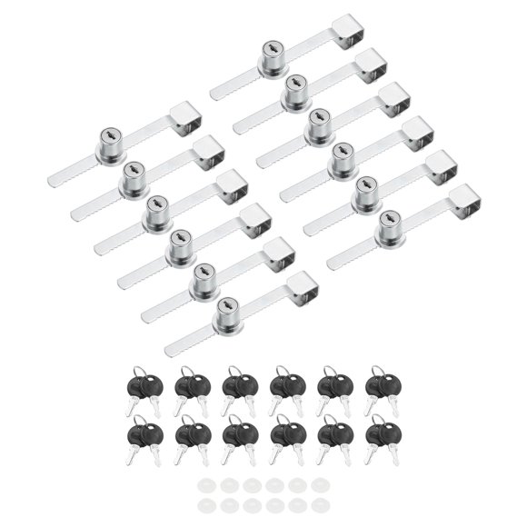 Sliding Glass Door Ratchet Lock 5.5x0.4inch, Keyed Alike Showcase Display Security Lock with 24 Keys, Silver 12 Pack